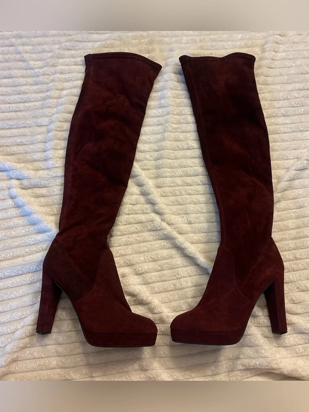 Sergio Rossi Burgundy Suede Over-the-Knee Heel Boots